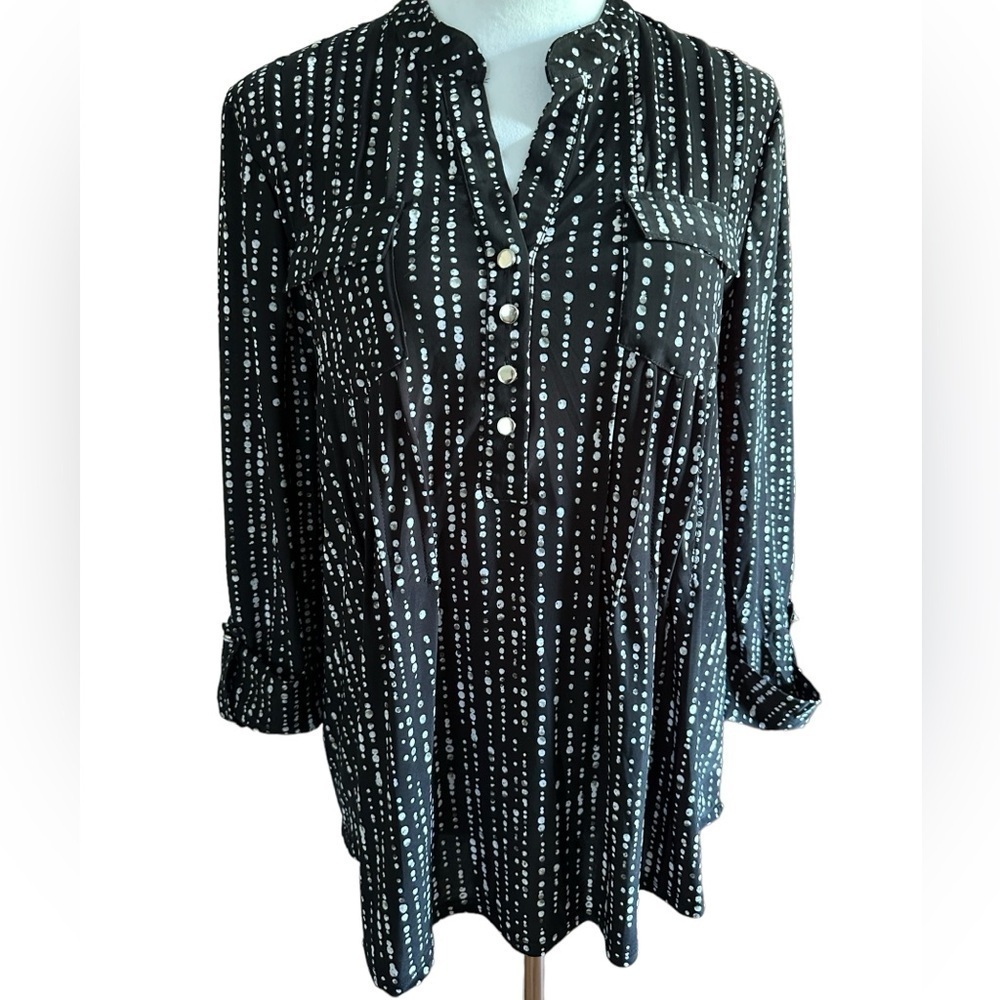 COCOMO 2X Black White Plus Size 3/4 sleeve women’s Pintuck Blouse tunic …